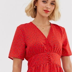 ASOS JDY button detail spotted midi tea dress